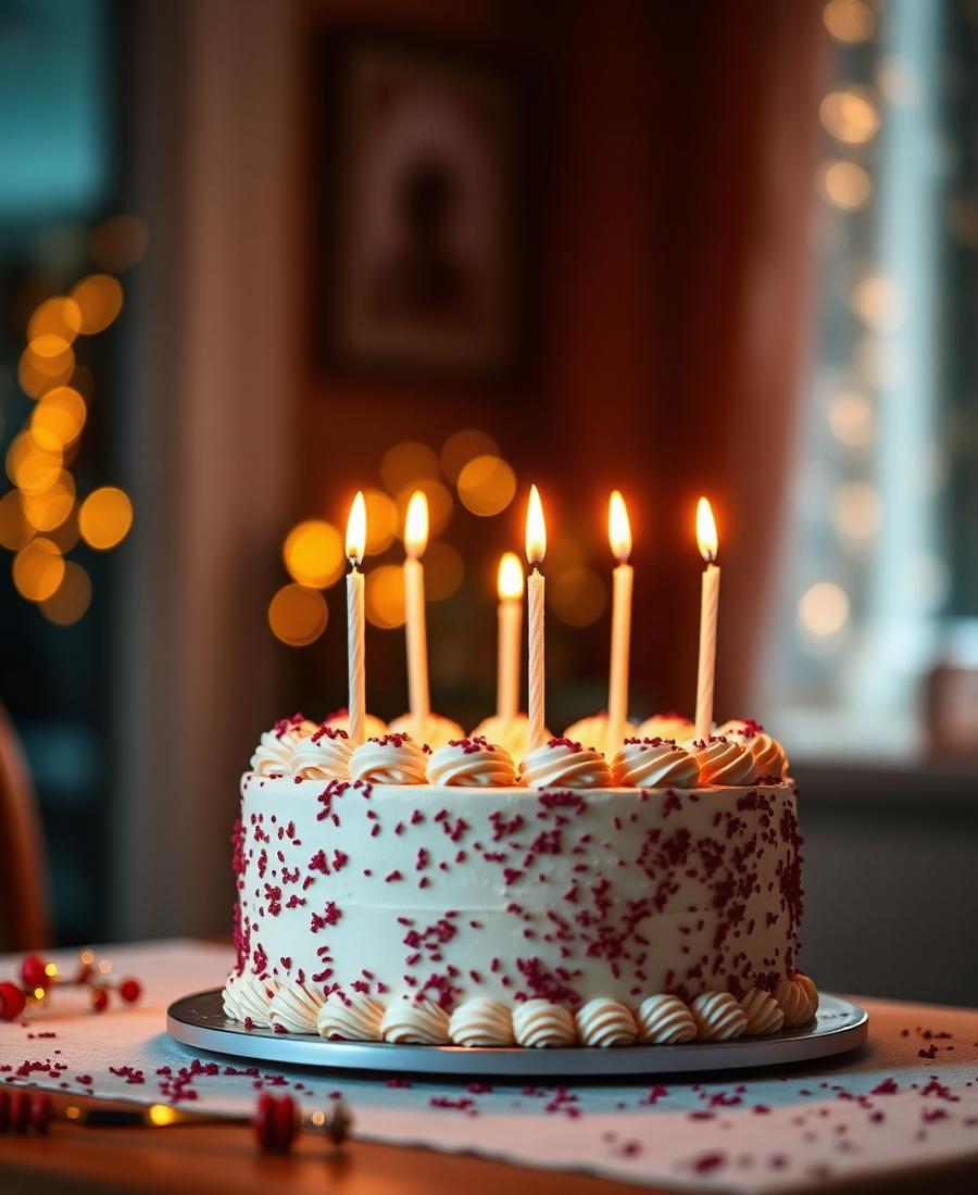 Bolo de aniversário com velas acesas