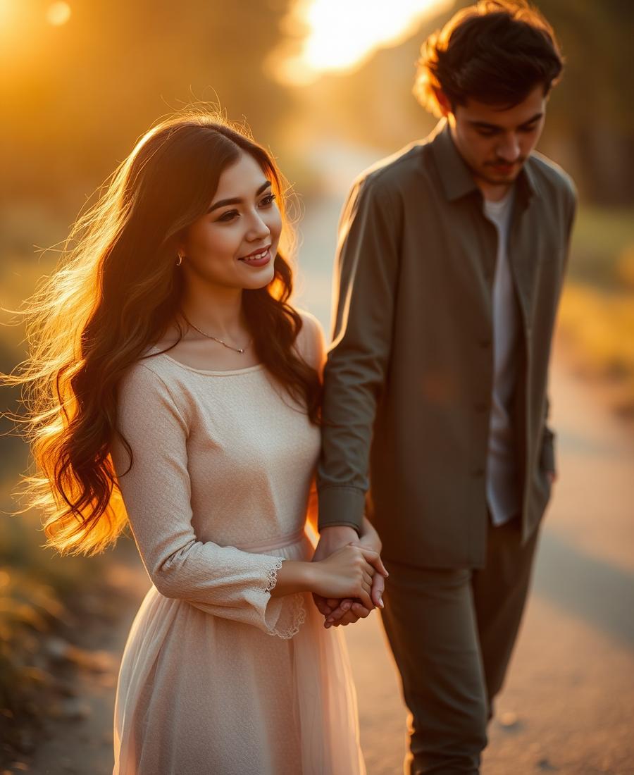 Casal de mãos dadas ao entardecer